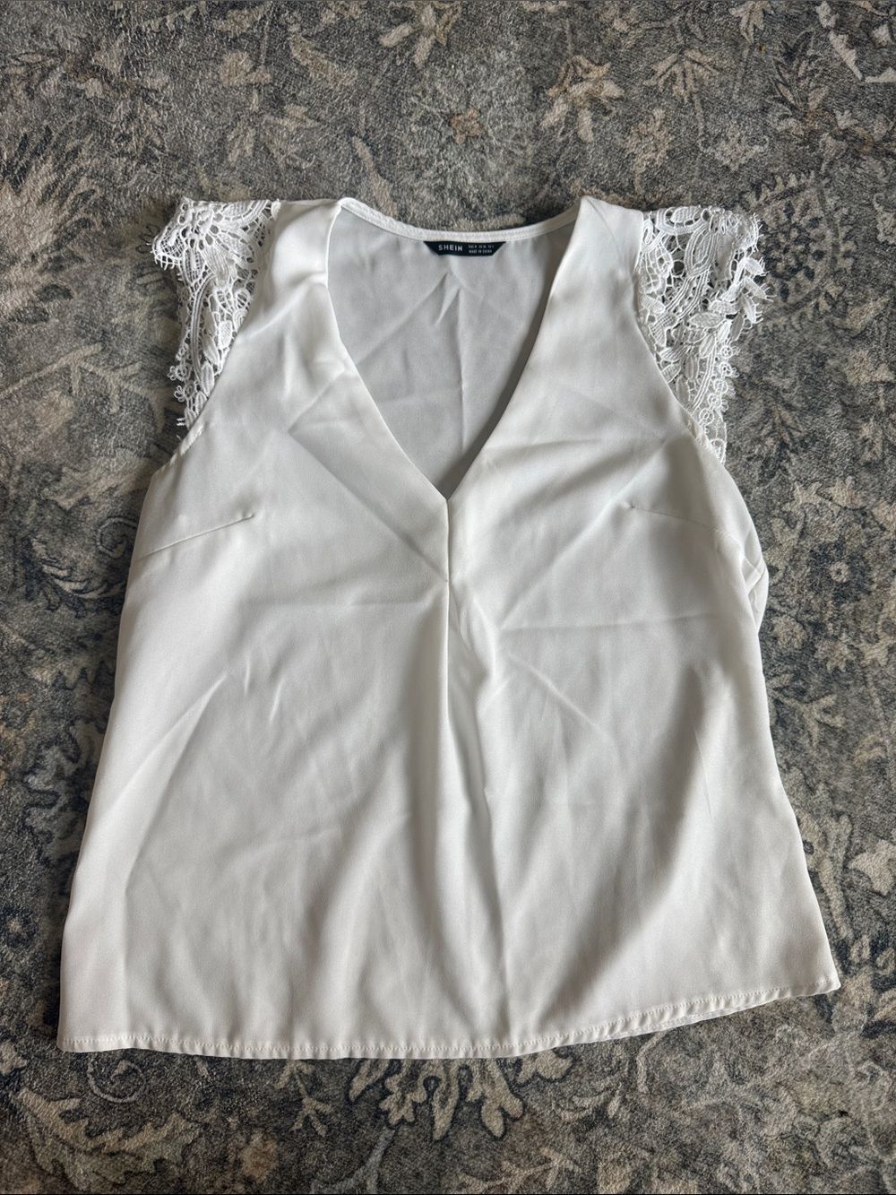 SHEIN White V-Neck Lace Sleeve Camisole